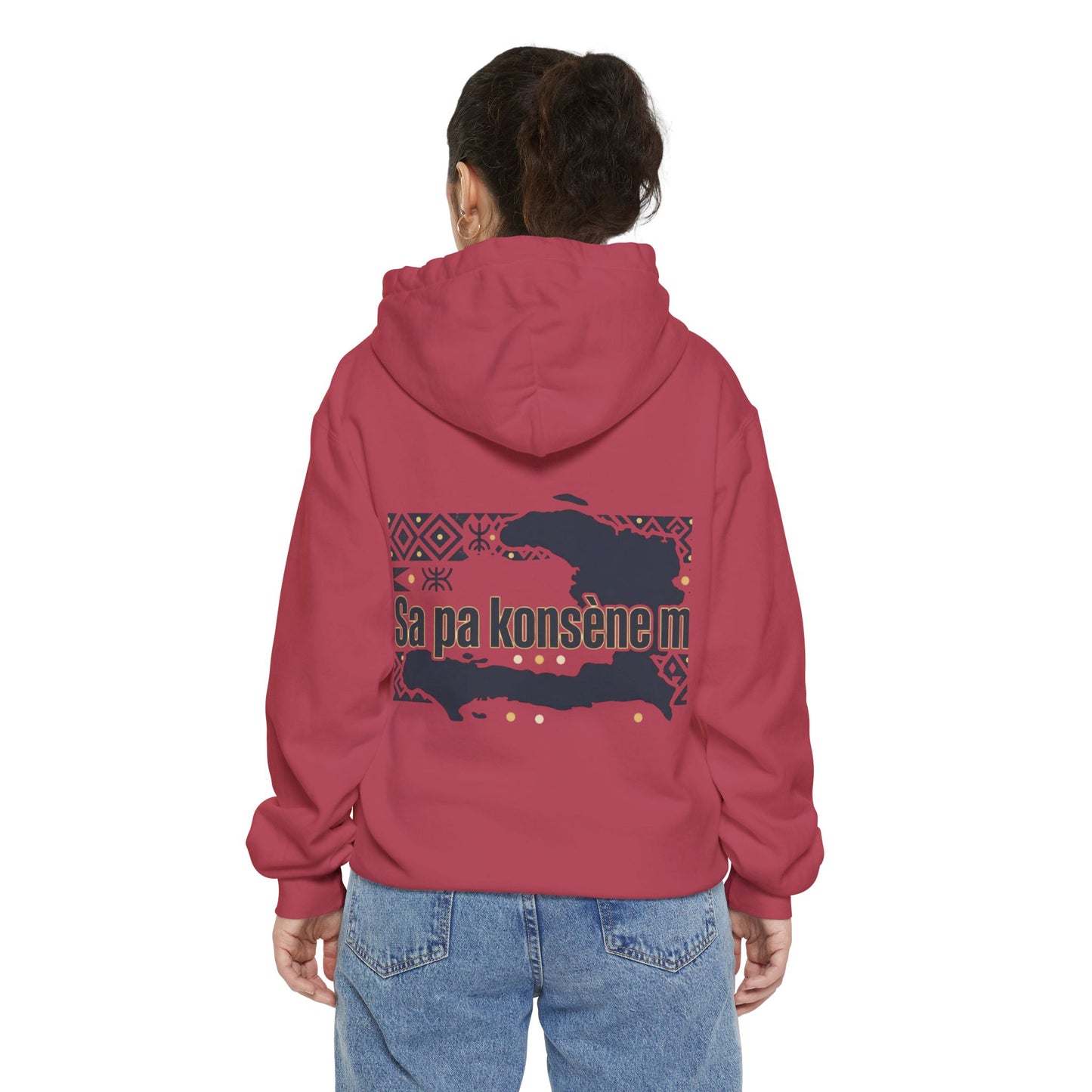 Haitian Phrase Hoodie — "Poze w dousman" with Map & "Sa pa konsène m" Graphic