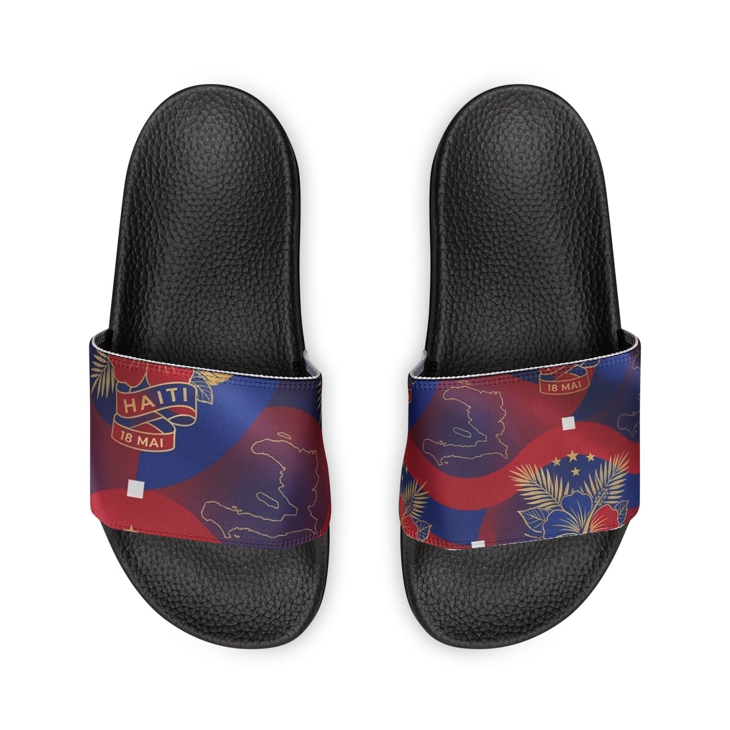Haitian Flag Floral Tie-Dye Slide Sandals — Women's Removable-Strap Slides