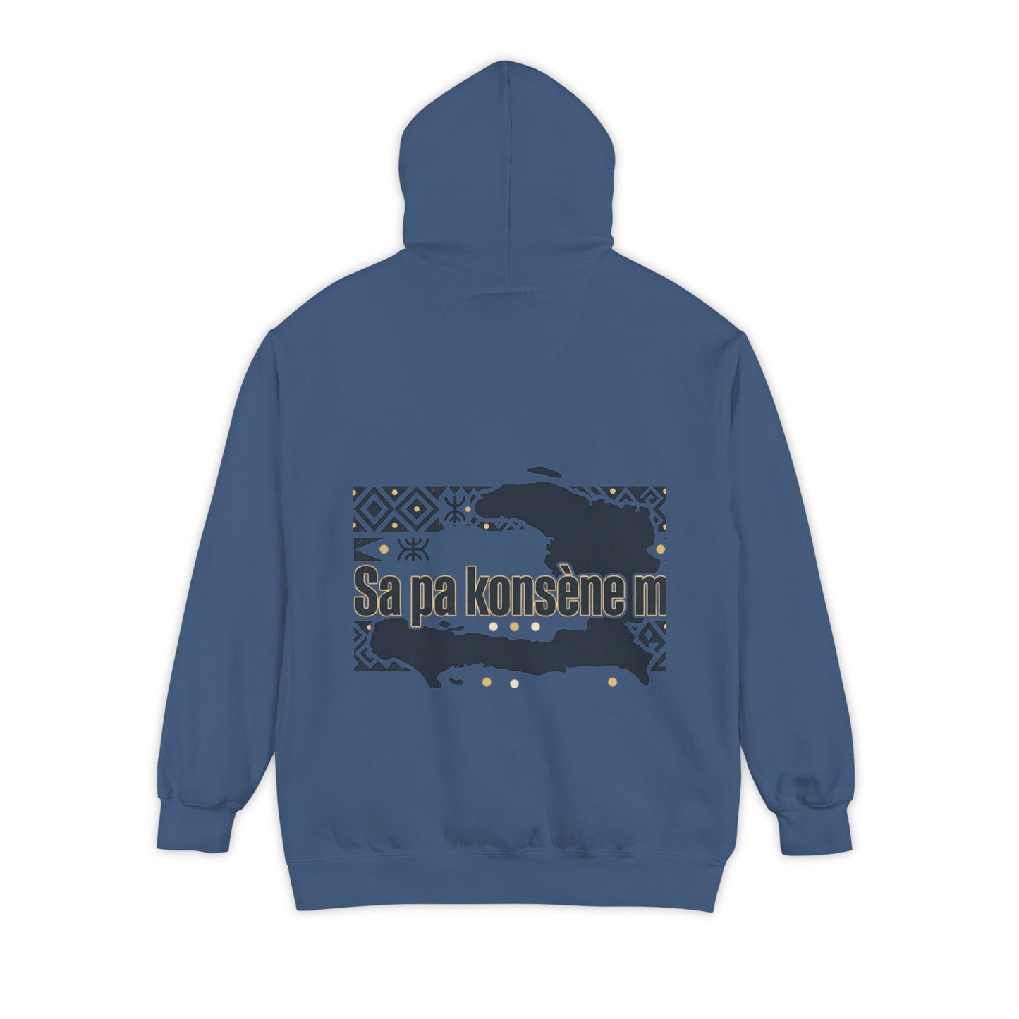 Haitian Phrase Hoodie — "Poze w dousman" with Map & "Sa pa konsène m" Graphic