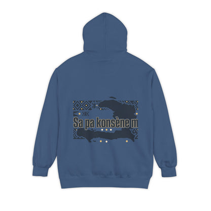 Haitian Phrase Hoodie — "Poze w dousman" with Map & "Sa pa konsène m" Graphic
