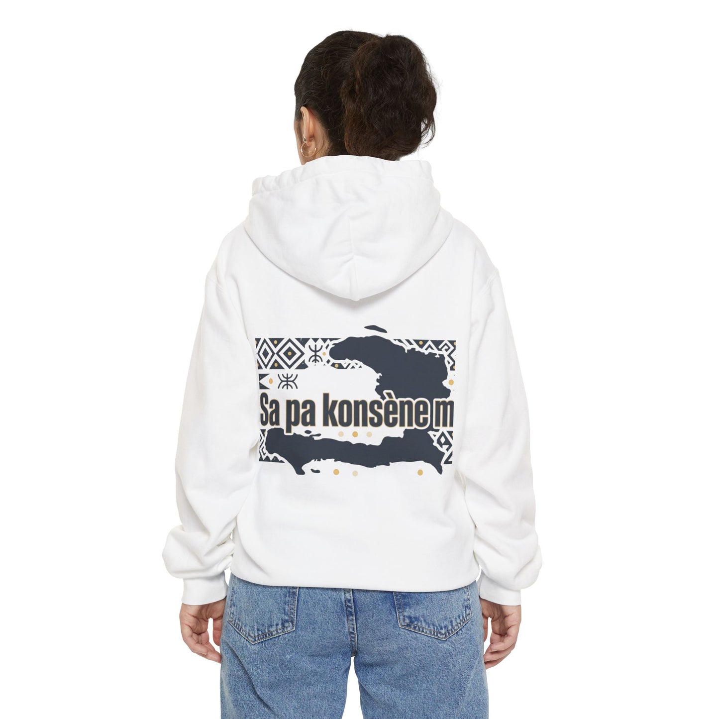 Haitian Phrase Hoodie — "Poze w dousman" with Map & "Sa pa konsène m" Graphic
