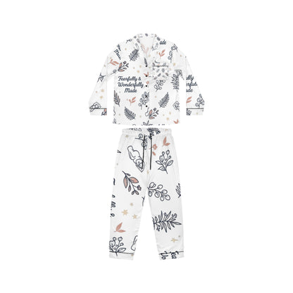 Satin Pajama Set — Floral Leaves Print with "Perfectly & Wonderfully Made"