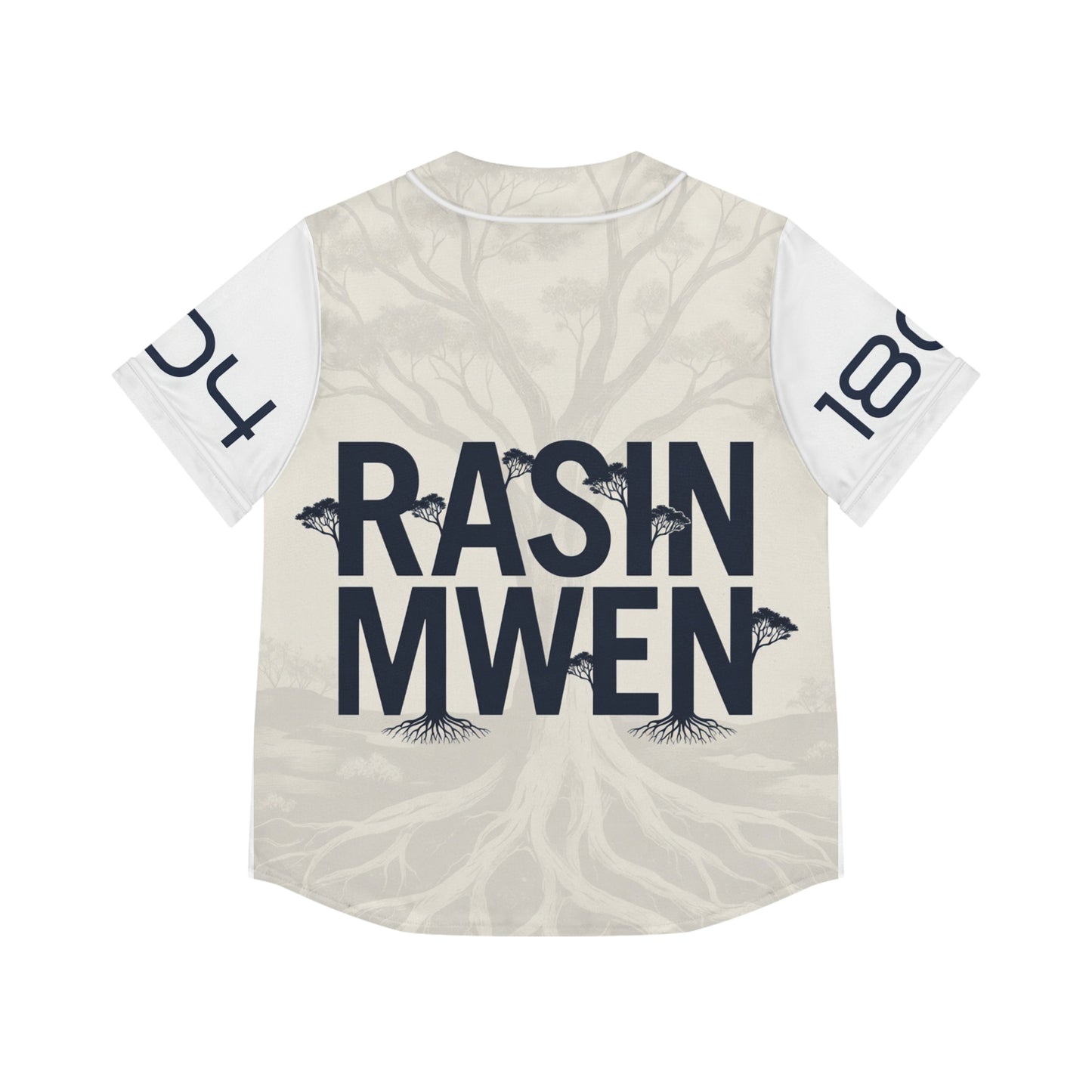 Women's Baseball Jersey — Rustic Tree Graphic "RASN MWEN" Streetwear