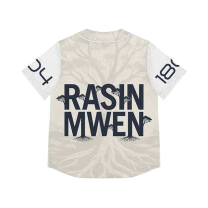 Women's Baseball Jersey — Rustic Tree Graphic "RASN MWEN" Streetwear