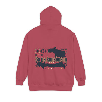 Haitian Phrase Hoodie — "Poze w dousman" with Map & "Sa pa konsène m" Graphic