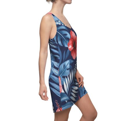 Tropical Hibiscus Racerback Dress – Navy Floral AOP