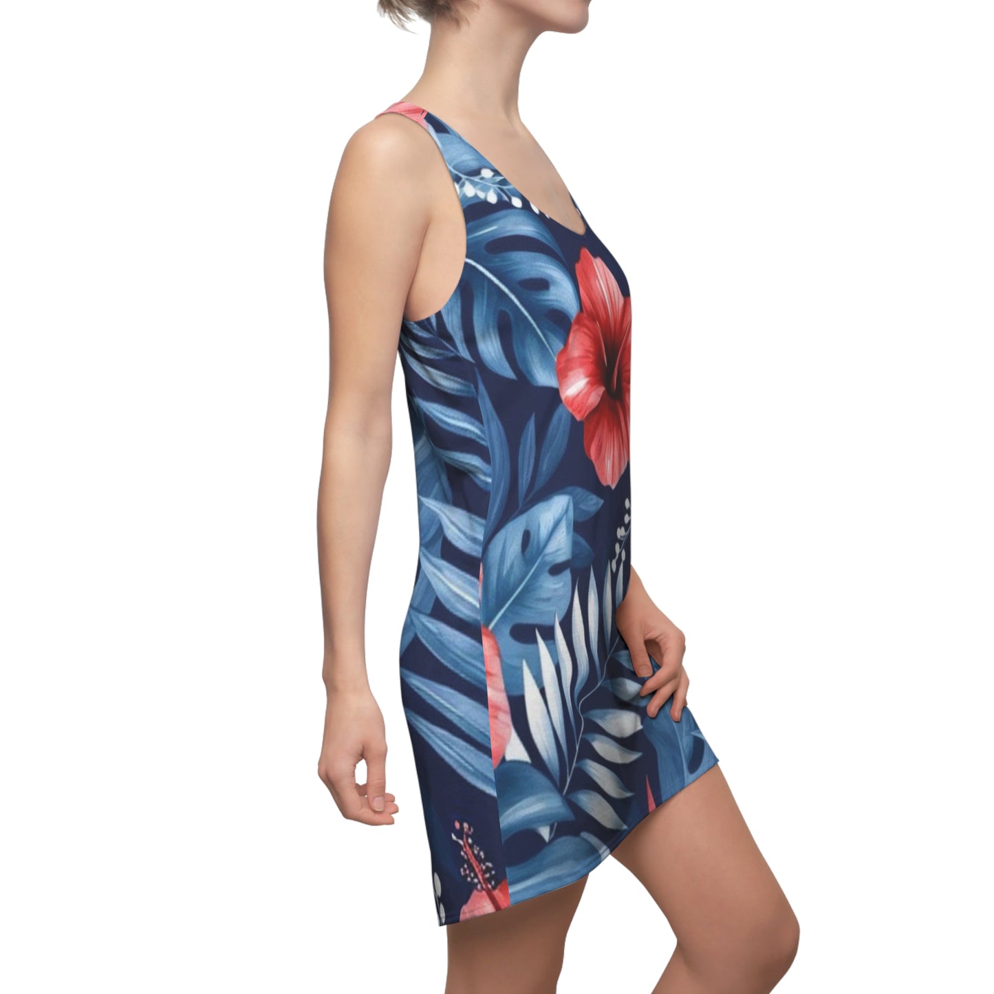 Tropical Hibiscus Racerback Dress – Navy Floral AOP
