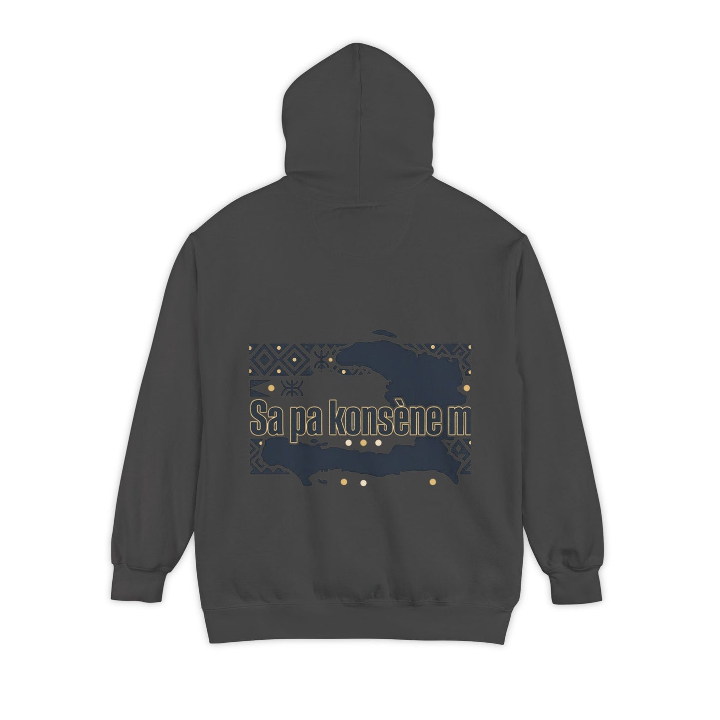 Haitian Phrase Hoodie — "Poze w dousman" with Map & "Sa pa konsène m" Graphic