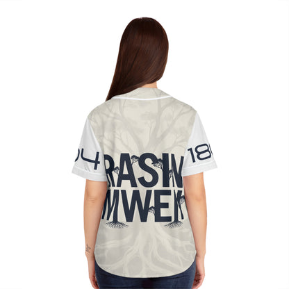 Women's Baseball Jersey — Rustic Tree Graphic "RASN MWEN" Streetwear