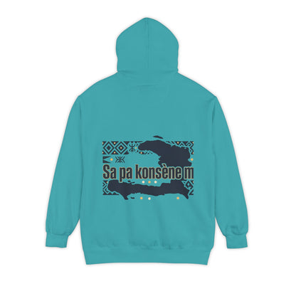 Haitian Phrase Hoodie — "Poze w dousman" with Map & "Sa pa konsène m" Graphic