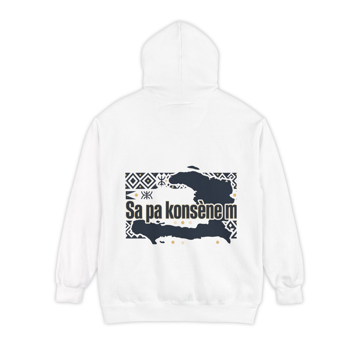 Haitian Phrase Hoodie — "Poze w dousman" with Map & "Sa pa konsène m" Graphic
