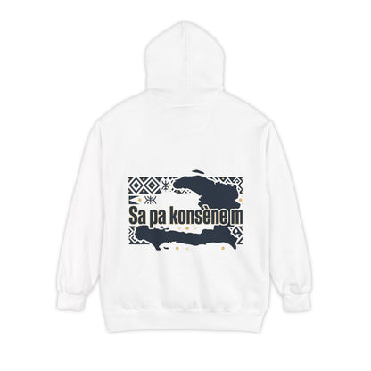Haitian Phrase Hoodie — "Poze w dousman" with Map & "Sa pa konsène m" Graphic