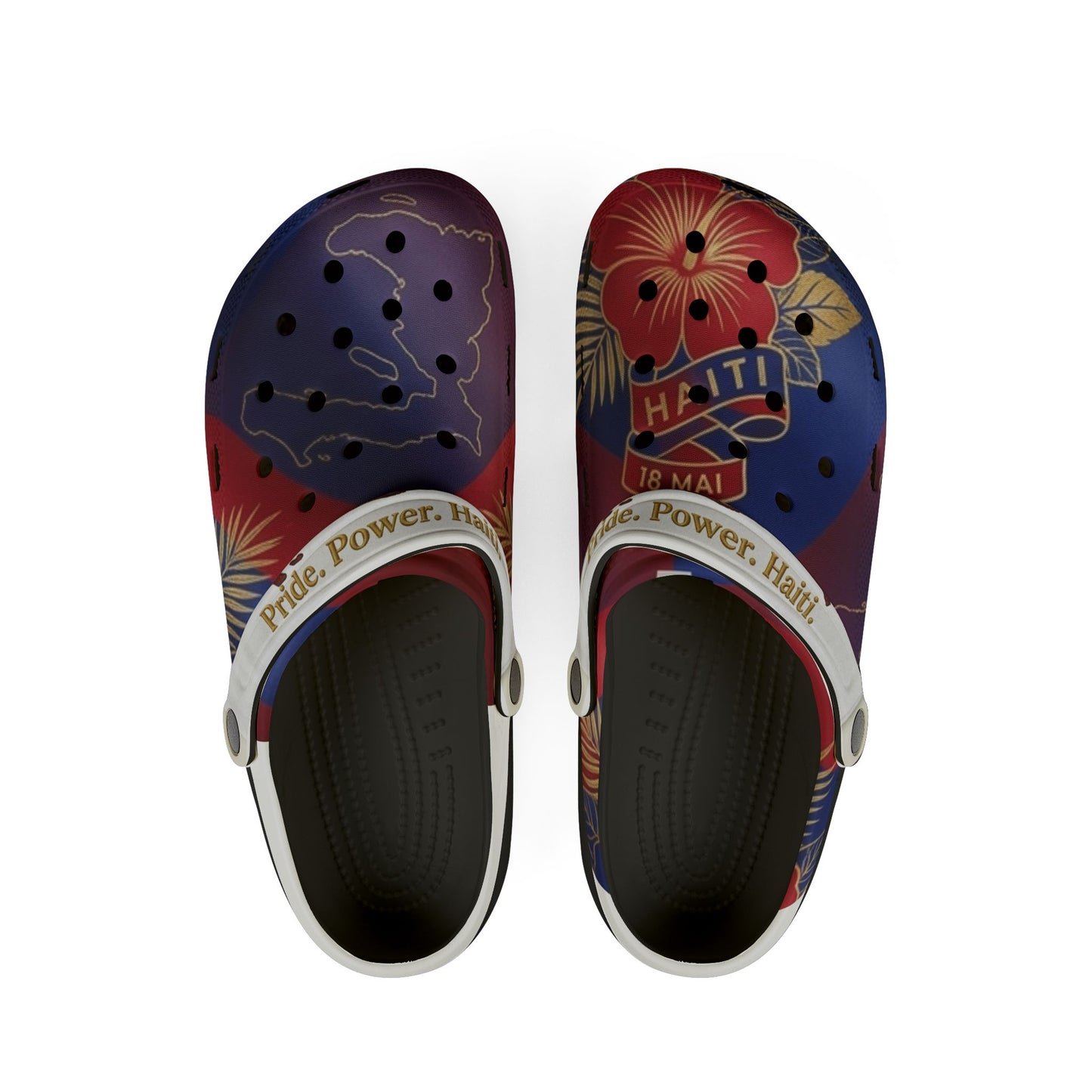 Haitian Flag EVA Foam Clogs — All-Over Print Crocs-Style Shoes