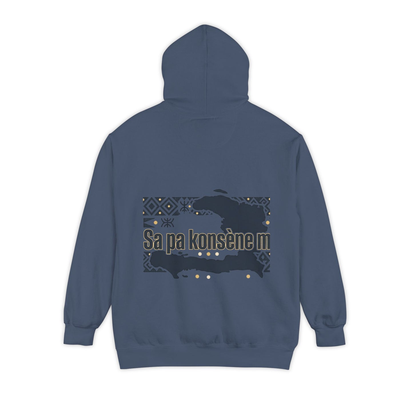 Haitian Phrase Hoodie — "Poze w dousman" with Map & "Sa pa konsène m" Graphic