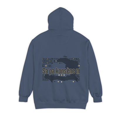 Haitian Phrase Hoodie — "Poze w dousman" with Map & "Sa pa konsène m" Graphic