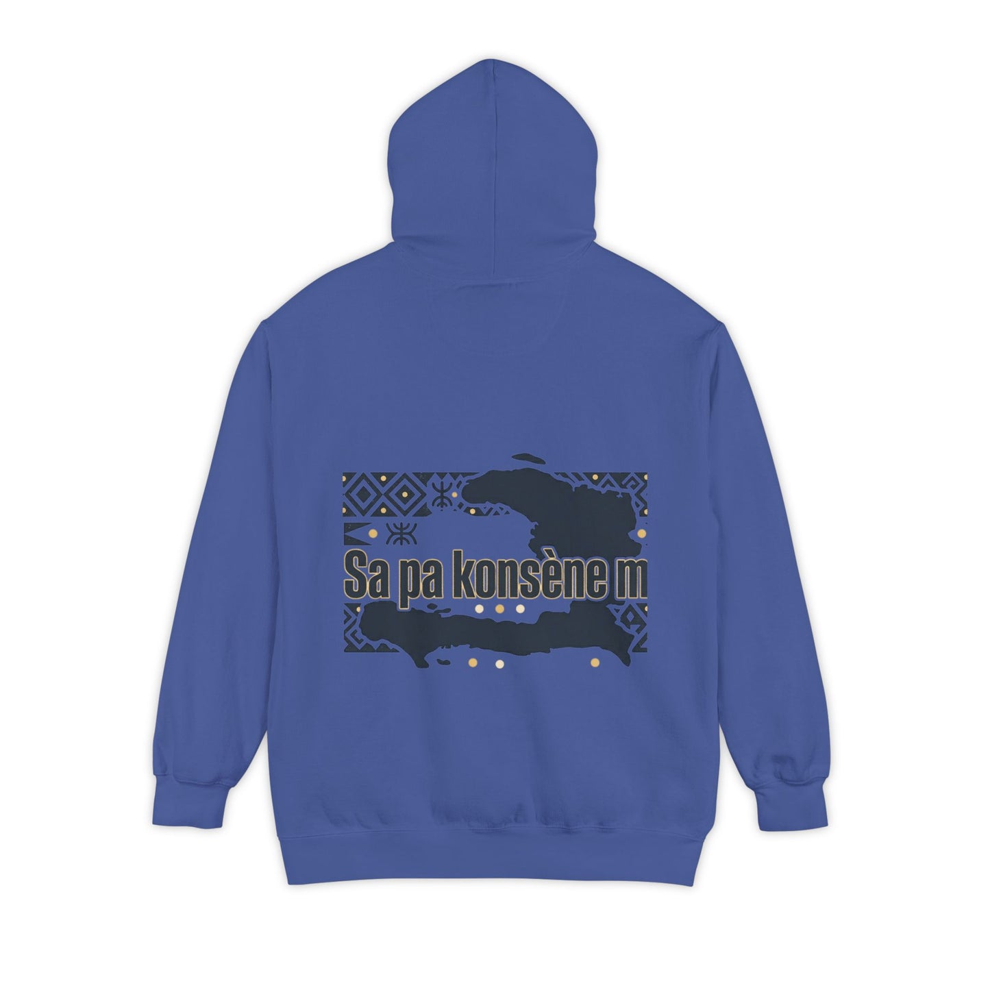 Haitian Phrase Hoodie — "Poze w dousman" with Map & "Sa pa konsène m" Graphic