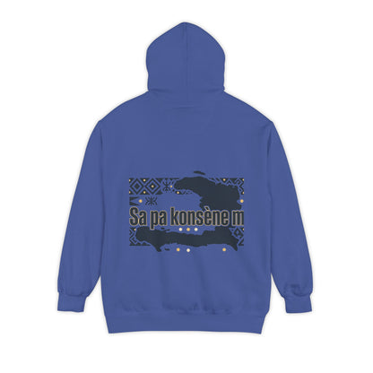 Haitian Phrase Hoodie — "Poze w dousman" with Map & "Sa pa konsène m" Graphic