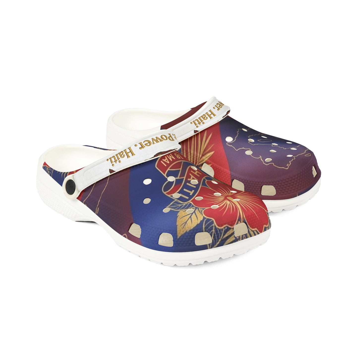 Haitian Flag EVA Foam Clogs — All-Over Print Crocs-Style Shoes