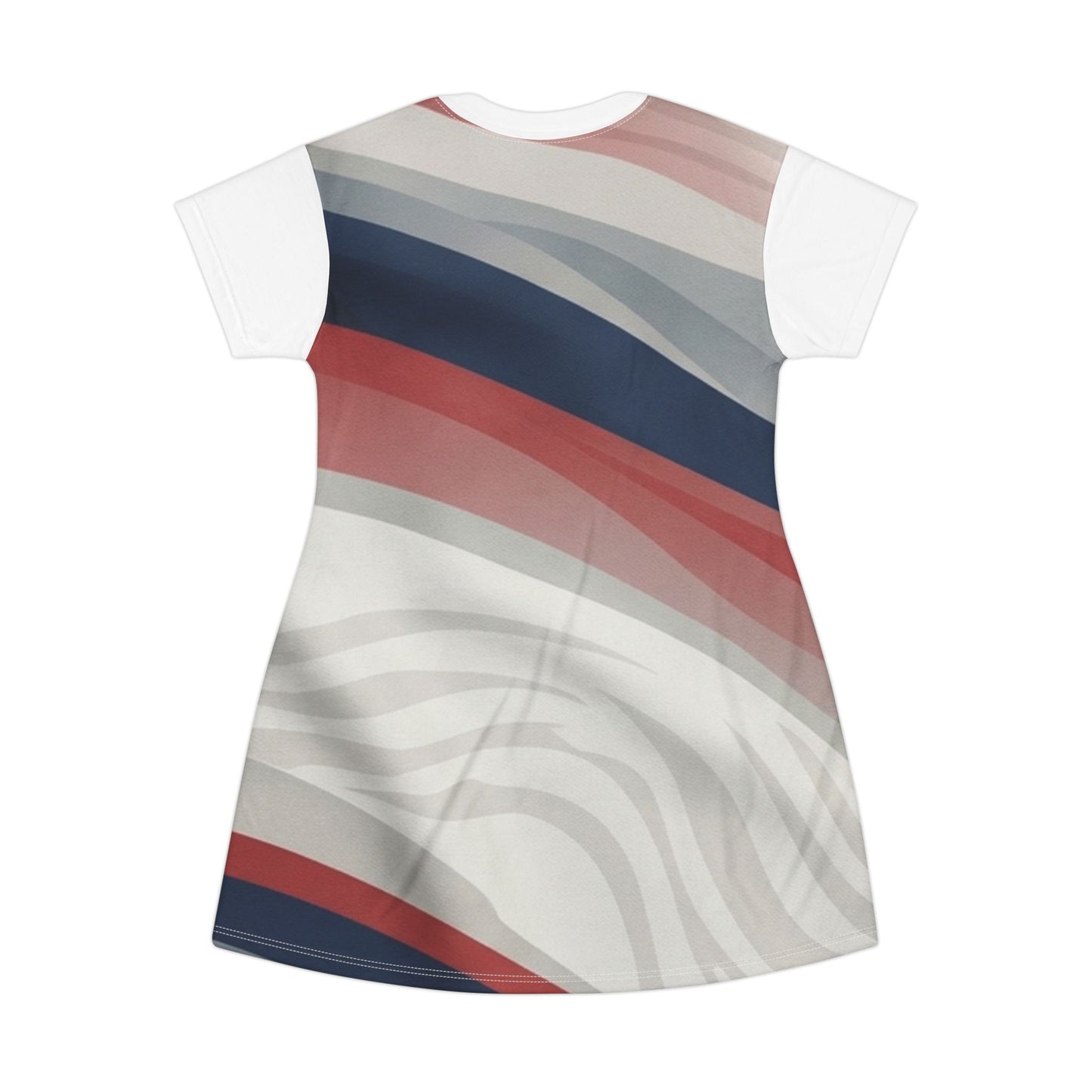 Women’s A-Line T-Shirt Dress — Abstract Red, Navy & Gray Striped Print