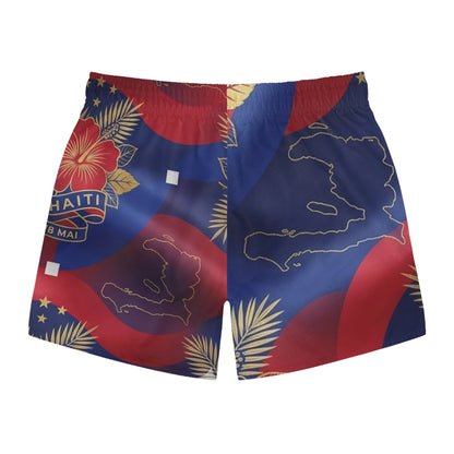 Haiti Flag Swim Trunks — All-Over Print Patriotic Beach Shorts