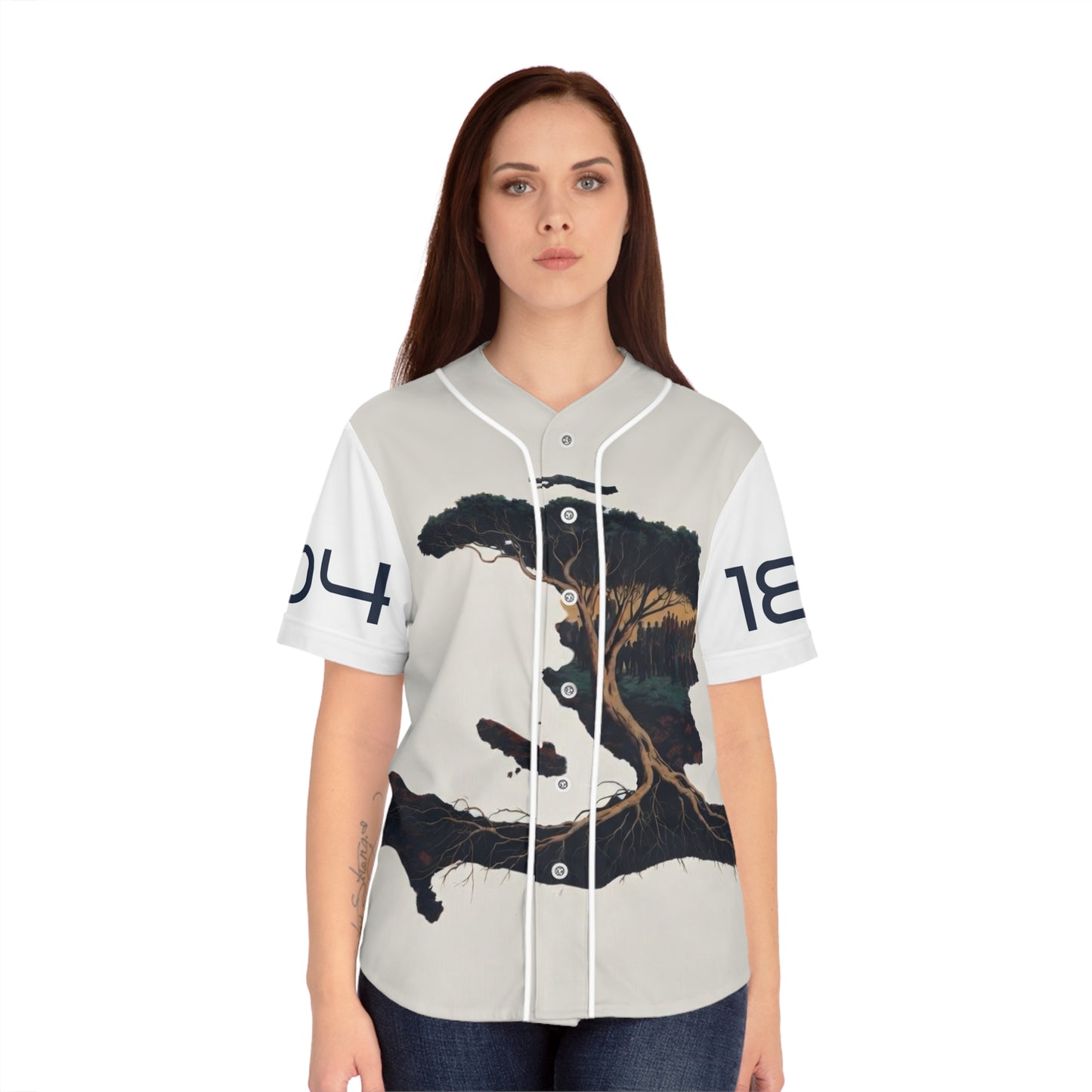 Women's Baseball Jersey — Rustic Tree Graphic "RASN MWEN" Streetwear