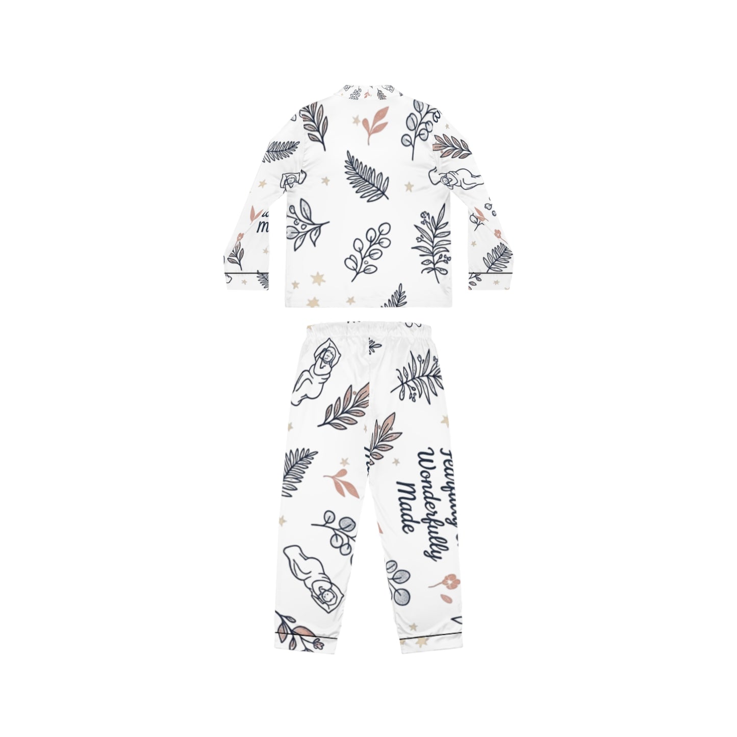 Satin Pajama Set — Floral Leaves Print with "Perfectly & Wonderfully Made"