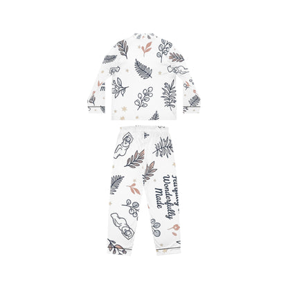 Satin Pajama Set — Floral Leaves Print with "Perfectly & Wonderfully Made"