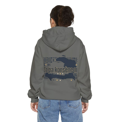 Haitian Phrase Hoodie — "Poze w dousman" with Map & "Sa pa konsène m" Graphic