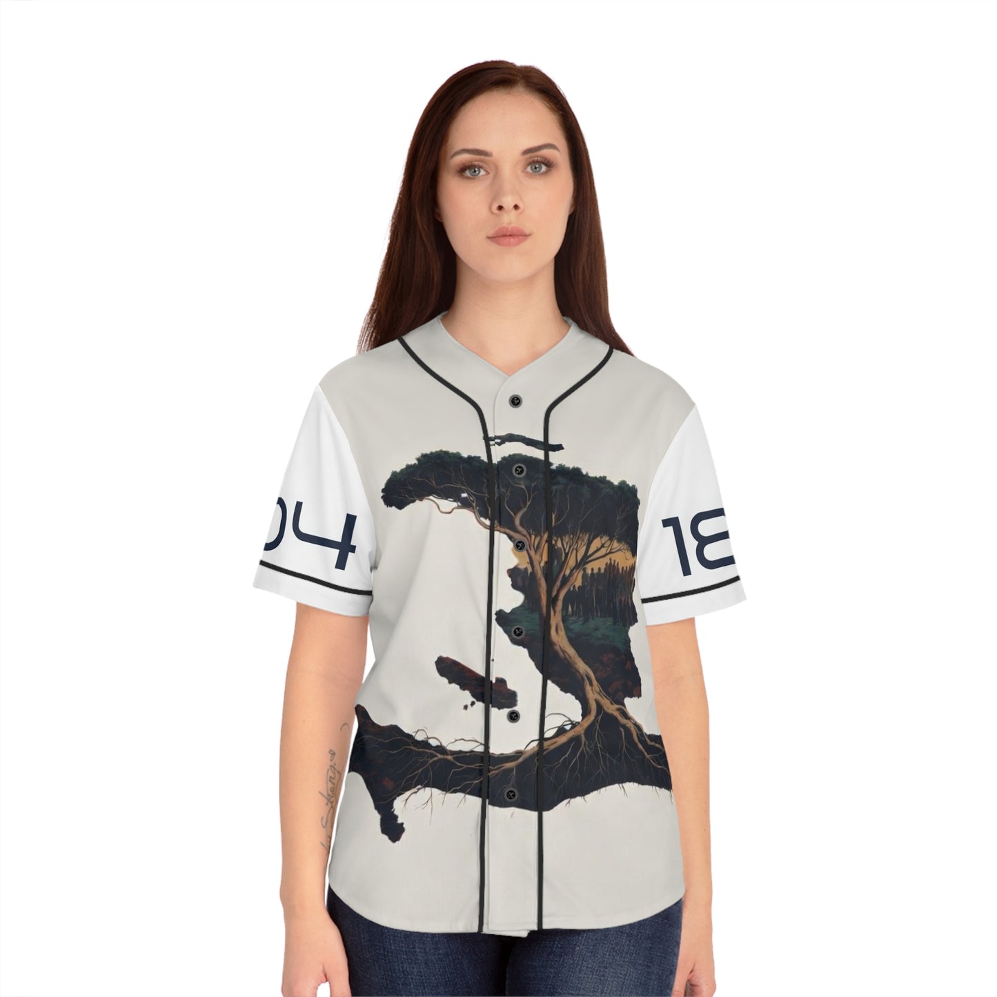 Women's Baseball Jersey — Rustic Tree Graphic "RASN MWEN" Streetwear