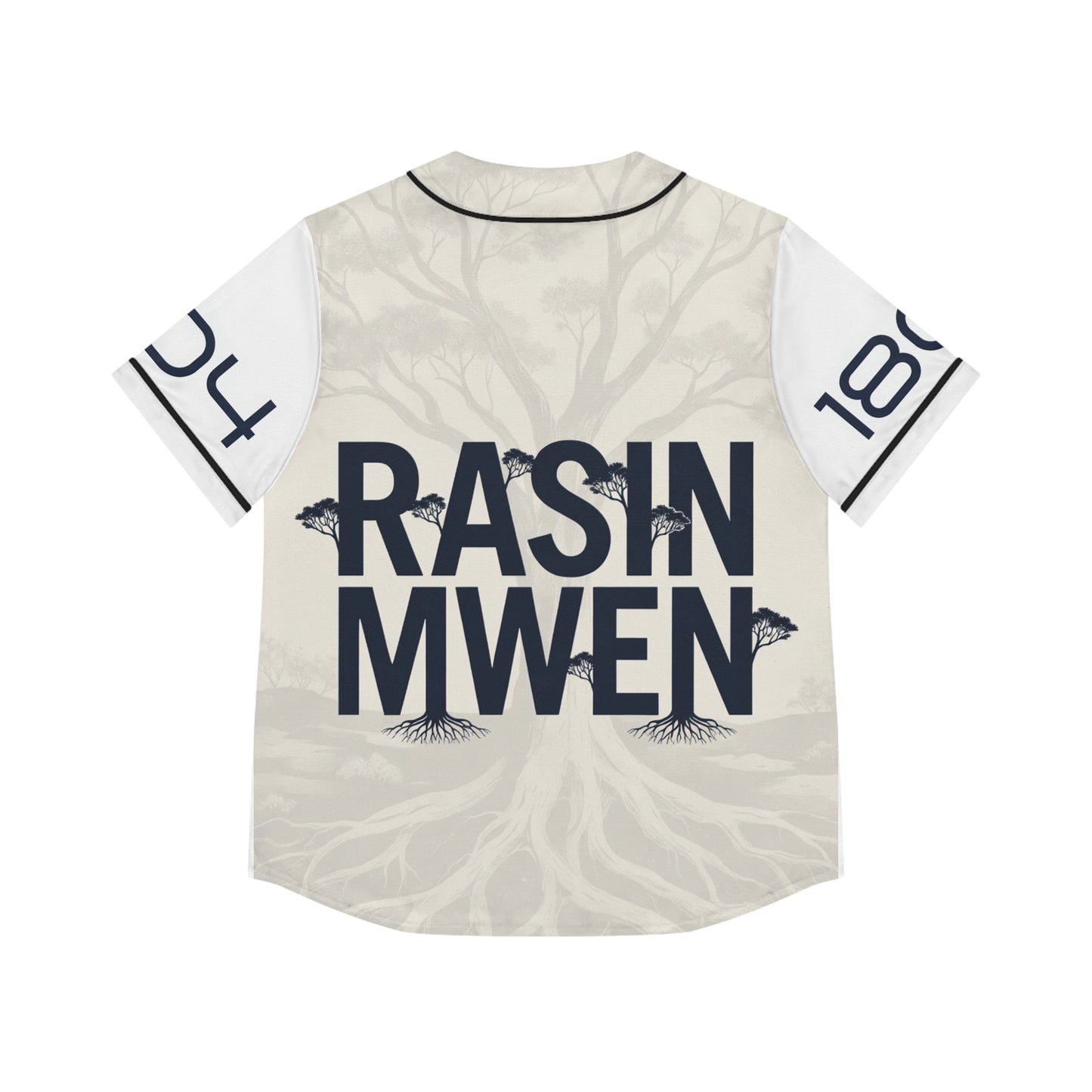 Women's Baseball Jersey — Rustic Tree Graphic "RASN MWEN" Streetwear