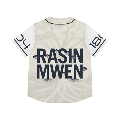 Women's Baseball Jersey — Rustic Tree Graphic "RASN MWEN" Streetwear