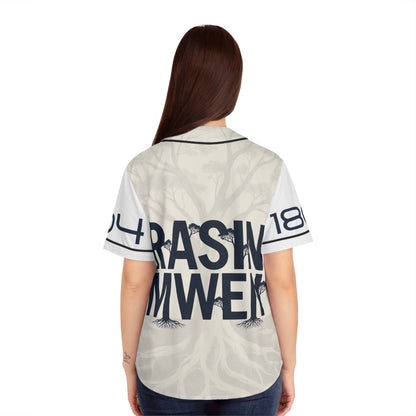 Women's Baseball Jersey — Rustic Tree Graphic "RASN MWEN" Streetwear