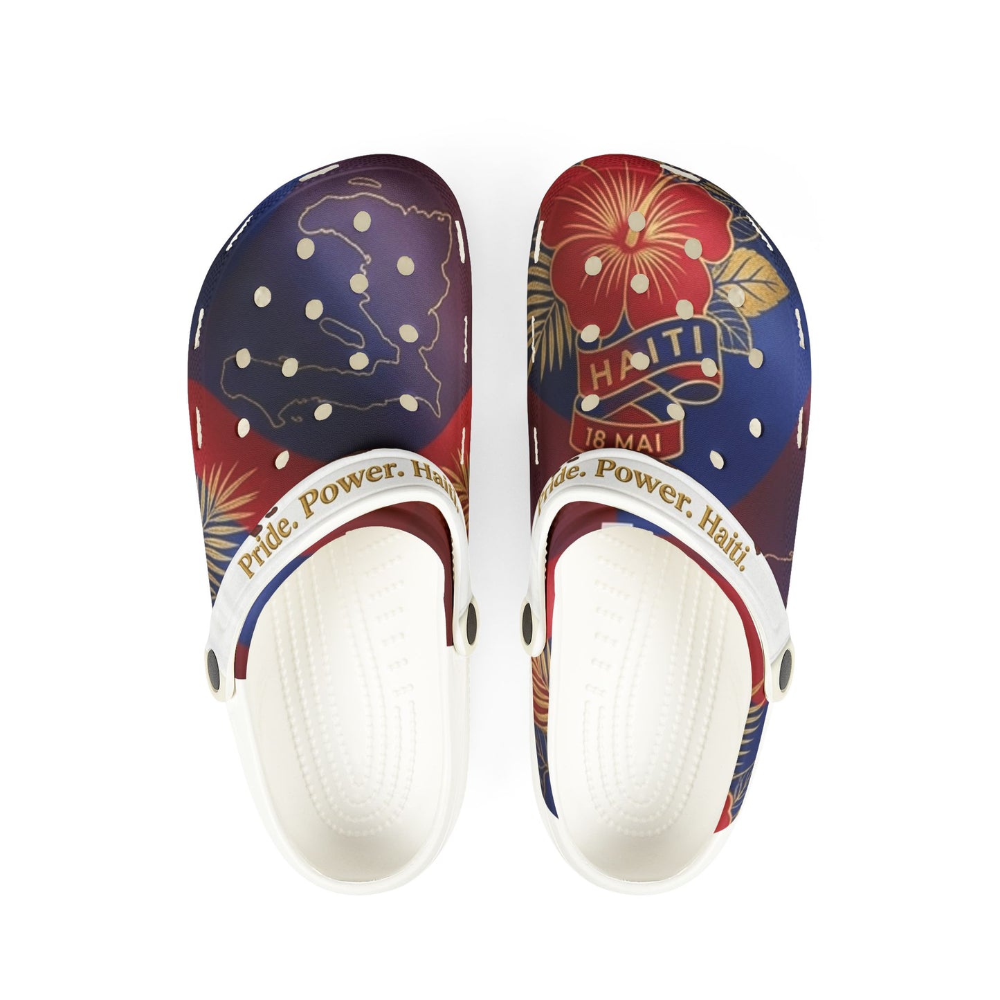Haitian Flag EVA Foam Clogs — All-Over Print Crocs-Style Shoes