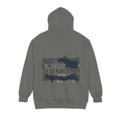 Haitian Phrase Hoodie — "Poze w dousman" with Map & "Sa pa konsène m" Graphic
