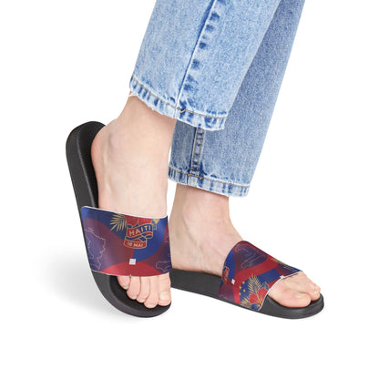 Haitian Flag Floral Tie-Dye Slide Sandals — Women's Removable-Strap Slides