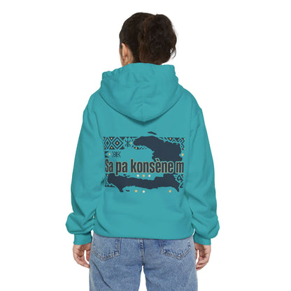 Haitian Phrase Hoodie — "Poze w dousman" with Map & "Sa pa konsène m" Graphic